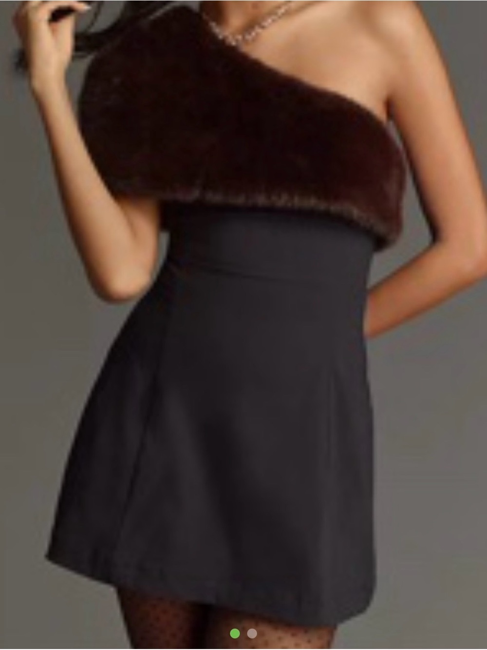 WeWoreWhat Black One-Shoulder Dress with Brown Faux-Fur Trim